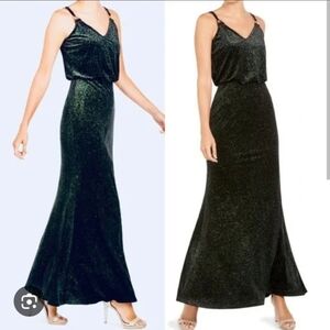 NWT Calvin Klein Womens Gown Dark Velvet green Shimmer Blouson Dress size 10